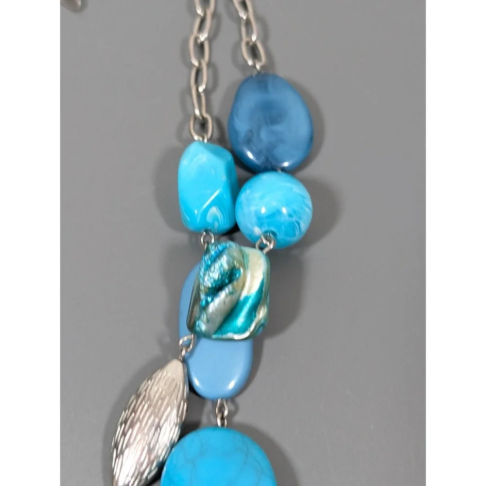 NY&C Blue Beaded‎ Double Strand Statement Necklace 21